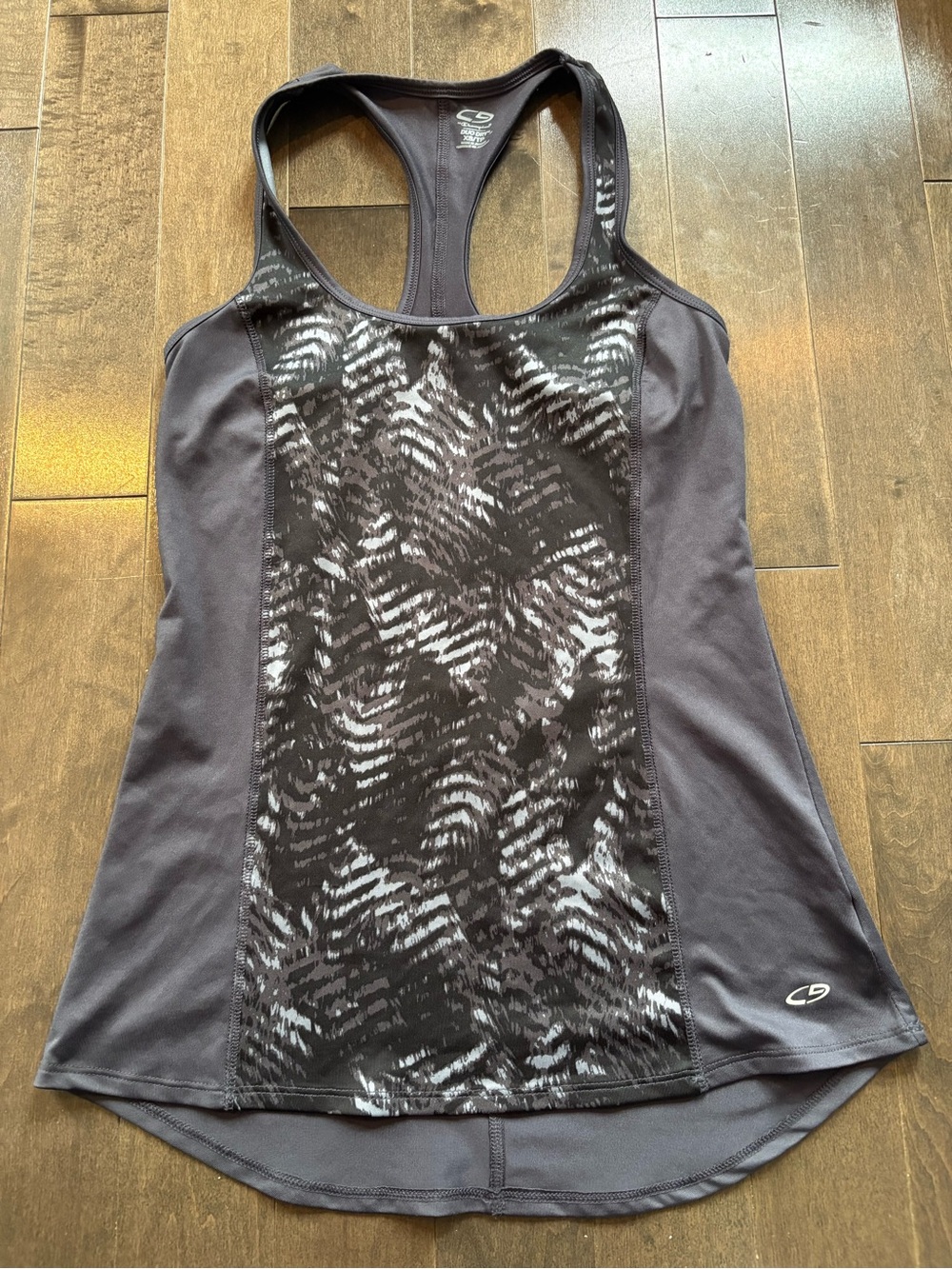 C9 by Champion Duo Dry Racerback Tank Top Size XS Gray Black Print Athletic